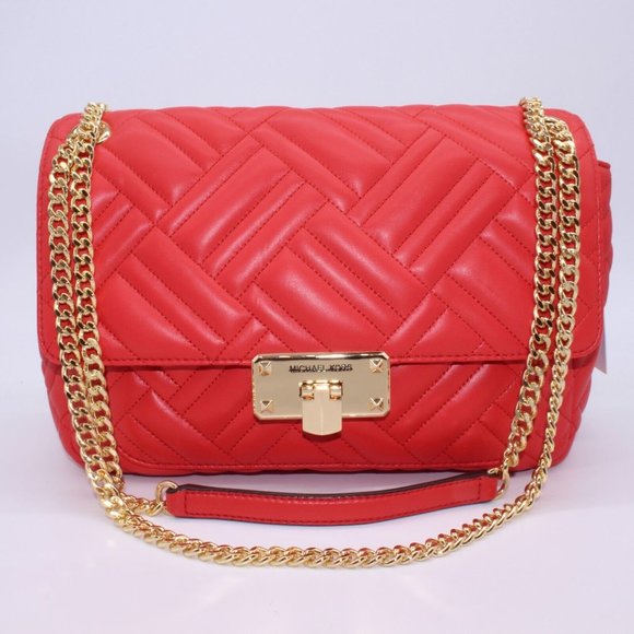 Michael Kors Shoulder Bag Purse Logo Satchel Pink Quilted Leather New - Picture 1 of 12